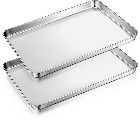 TEAMFAR Teglia da forno, 2 pezzi, in acciaio inox, rettangolare, per cuocere, servire, 31,6 x 24,6 x 2,5 cm, sana, facile da pulire e lavabile in lavastoviglie