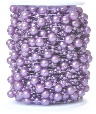 PTNKUIIY Perlengirlande,30m Perlenkette Deko Perlenband Trim Perlenschnur Geschenkband Dekoband mit Angelschnur Kunstperlen Perlenkette für DIY Handwerk Hochzeit, Brautstrauß, Partydekoration,Lila