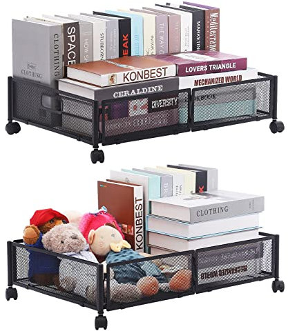 Caluself Contenitore sotto il letto con ruote, cassetto, montaggio senza attrezzi, per vestiti, biancheria da letto, coperte e scarpe (60 x 40,5 x 16 cm)