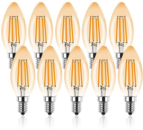ProCrus E14 LED Dimmerabile a Forma di Candela,Lampadina LED a Candela Dimmerabile 4W,Lampadine Vintage Bianco Caldo 2700K,Sostituisce 40W,per Lampadari,Ambra,Confezione da 10