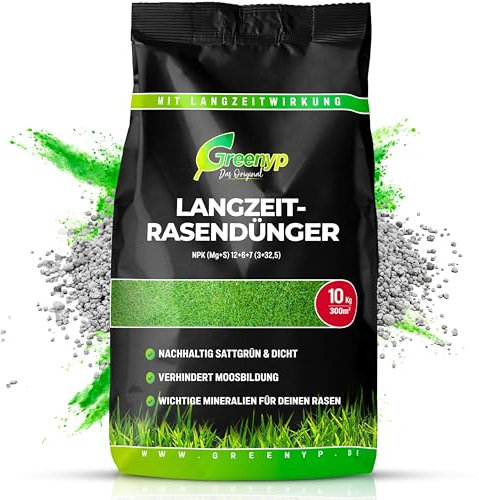 Greenyp Kompakt Langzeit Rasendünger Frühjahr I 30kg für 1000m² I mit Langzeitwirkung & Depotwirkung für Frühjahr bis Spätsommer I verhindert Moosbildung I NPK Dünger Rasen Dünger