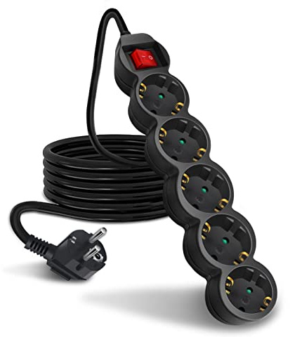 EXTRASTAR Steckdosenleiste 5 Fach mit Schalter & Kindersicherung, 3m Kabel | 16A, 3680W, 3G1.5mm², Mehrfachsteckdose für Büro und Zuhause, Schwarz