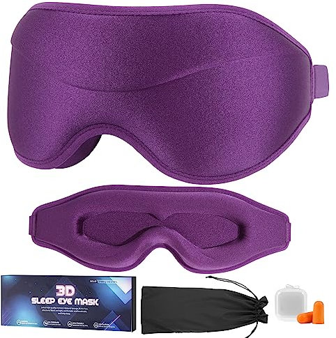 Schlafmaske Frauen Herren, Schlafbrille Damen bequem 3D Schlafmasken mit verstellbarem Stirnband und Ohrstöpsel, Atmungsaktiv Schlafbrille Herren bequem wiegt nur 35 g,Augenmaske Sleep Mask für Reisen