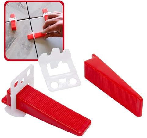 Dalsys Set sistema di livellamento per piastrelle da 1mm: 1300 pezzi, 1000 linguette + 300 cunei, set di accessori per la posa, strumento per piastrellista