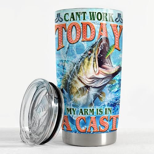 SANDJEST Angelbecher, 590 ml, Angler-Geschenk für Männer, Edelstahl, isoliert, Kaffee, Reisebecher, Angler, Geschenke für Geburtstag, Weihnachten