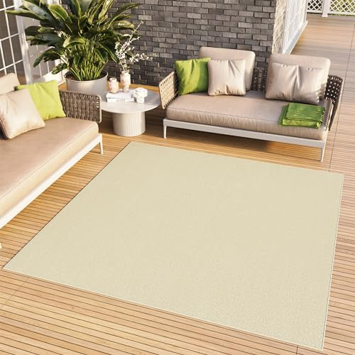 TAPISO Mono Quadrat Teppich Creme Einfarbig Indoor Outdoor 200 x 200 cm | Kurzflor UV-beständig Einfarbig Wohnzimmer Schlafzimmer Kinderzimmer Modern Design OEKO-TEX