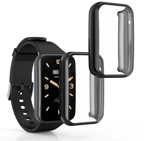 kwmobile Carcasa Compatible con Xiaomi Mi Band 7 Pro Funda - 2X Protector Pantalla Completo - Ultrafino y antigolpes - Negro/Negro