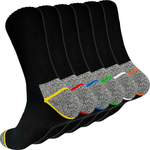 topline 6 paia di calzini da lavoro uomo - calzini termici uomo - calzini uomo inverno in cotone e rinforzati, 6 paia (rosso, blu, arancione e verde neon), 40-46