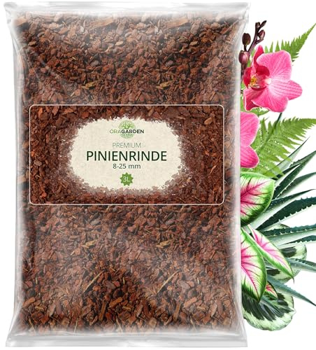 ORAGARDEN Pinienrinde Pinienmulch Rindenmulch Dekorinde Terrarienerde 10-20 mm (3L)