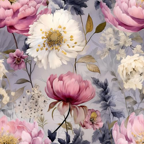 REDAMANCY Boho Purple Pink Peony Flower Watercolor Modern Peel and Stick Wallpaper Vintage, Easy Peel Off for Nightstand, Drawer, Renter-Friendly 17.7x236}