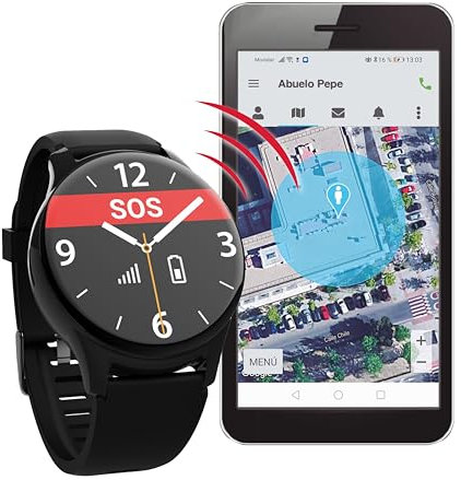 Tracmi Reloj R8 con botón de Llamada de Emergencia SOS, Localización GPS, Aviso de Caída, Ritmo Cardíaco – Cuidado de Mayores o Demencia – Tarjeta SIM y App Familiar Incluidas con 1 Mes Gratuito