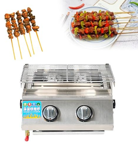 Barbecue à Gaz à Brûleur En Acier Inoxydable Pour Barbecue De Jardin Extérieur Avec Récupérateur De Graisse, Barbecue à Gaz De Table En Acier Inoxydable à Deux Brûleurs Avec Boutons Mis à Jou(Color:A)