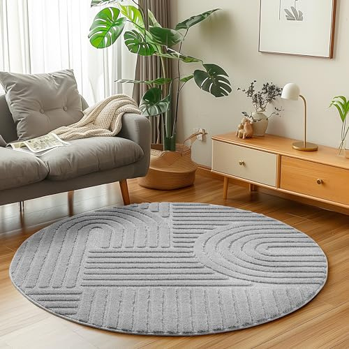 Carpetsale24 Teppich Rund 160 cm Grau, Hochflor Wohnzimmer Teppich, Weich & Flauschig, Skandinavisch Boho Stil, Langflor Shaggy, Pflegeleicht, Jute Rückseite