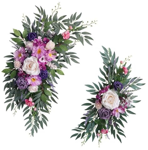belupai Künstliche Pfingstrosen-Blumengirlanden, 2 Stück, Hochzeitsbogen, Blumen, Künstliche Rosen, Eukalyptusblätter, Blumengirlanden, Dekorative Girlanden für Hochzeit, Empfang, Hintergrund, Tisch,