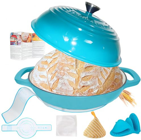 Padella per pane in ghisa smaltata, 11 Forno olandese per la cottura del pane, forno per pane da 6 litri con coperchio, padelle per pane fatto in casa, teglie per pane fatto in casa, teglie per pane