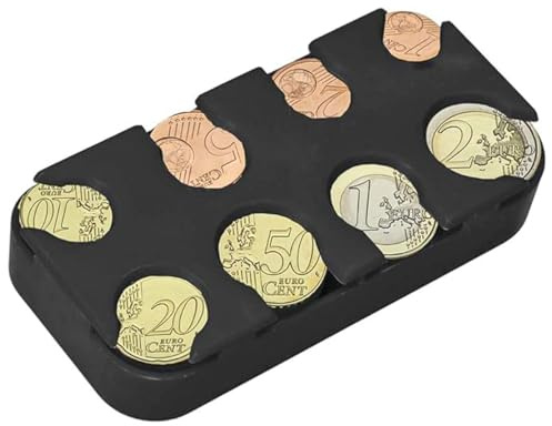 Sarini mynt förvaringsbox organiserare med 8 fack fjäderbelastad mynthållare fyrkantig plast mynt organiserare pengar förvaring myntväska