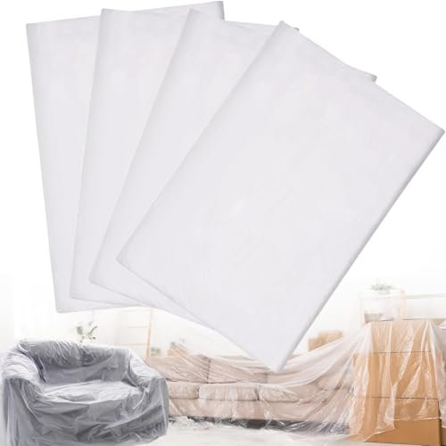 Brateuanoii 4 Stück 4m x 5m Maler Abdeckfolie, Transparente Plane Baufolie, Transparente Staubschutzfolie, Malerfolie, Malerplane, Malerfolie Abdeckfolie, Abdeckplane Für Umzug Und Renovierung