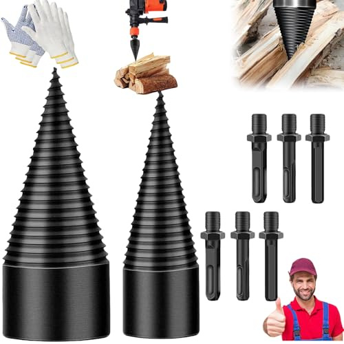 Shirem Easysplit Drill Bit, Fanyil Easysplit Drill Bit Wood Splitter, Wood Splitting Drill Bit, 32mm/42mm Log Splitter Drill Bit, 3 Screw, for Hand Drill Stick-Hex+Square+Round (32mm+42mm)
