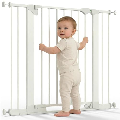Safetots SafeStep Treppenschutzgitter ohne Bohren Weiß – Maximale Sicherheit für Babys & Haustiere – Visuelle Schließkontrolle – Beidseitig öffnend – Komfortables Tür- & Treppengitter 96cm - 103cm