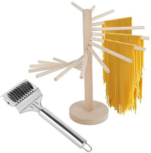 Estante de secado de pasta con 16 varillas, estante para secadora de espaguetis de madera multiusos, estante de secado de pasta de madera, colgador de almacenamiento seguro para pasta en el