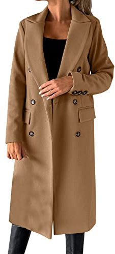 Cexiakong Manteau d'hiver pour femme Peacoat Trench à double boutonnage Veste longue Manteau élégant Couleur unie Veste d'hiver Manteau d'hiver Veste Caban Léger Manteau de transition Manteau tricoté