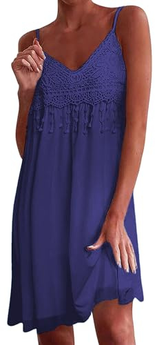 Zeagoo Abito Boho da Donna con Spalline da Spiaggia con Frange Scollo a V Senza Maniche Blu Navy XXL