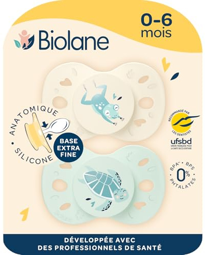BIOLANE - Tétines anatomiques animaux - Sucettes extra-fines - 0 à 6 mois - Vert et Beige - Téterelle plate et réversible- Confort optimal- Respect du développement bucco-dentaire | Téterelle extra-fines, plate et réversible, Confort optimal, Respect du développement bucco-dentaire, Recommandés par UFSBD