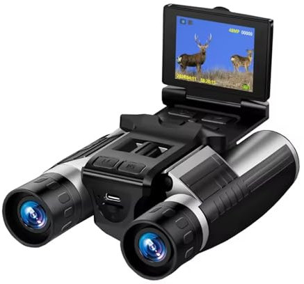 Binocolo 12x32 con Fotocamera, Binocolo Digitale con Fotocamera Incorporata, Display a Colori da 2,4 Pollici 2,5K 48MP Videoregistratore per Birdwatching da Viaggio Zoom Digitale