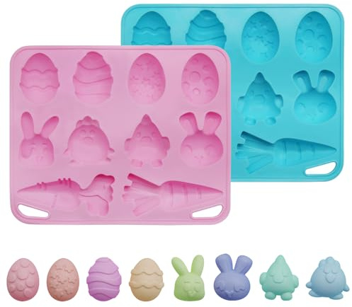 2 Stück Oster-Schokoladen-Silikonformen, Frühlings-Oster-Schokoladenformen Pralinenform, Silikonform Ostern-Hasen-Eier-förmige Silikonformen zum Backen, Osterhasen-Bonbonformen, Silikon-Backform