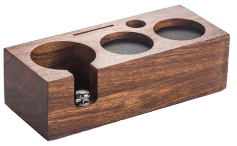 shockassist Tamperstation, Espresso Station aus Walnussholz für 58mm Tamper/Distributor und Siebträger, 3in1 Tamping Station für Espreso Zubehör mit Silikonkissen, Einstellbare