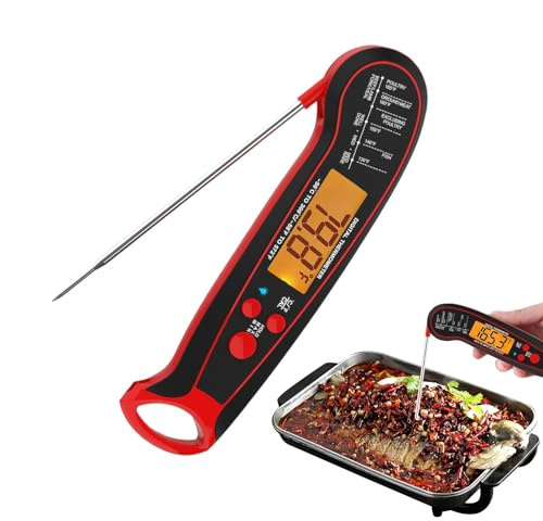 Yidueace omedelbart läsbar köttermometer, digital köttermometer, kötttermometer vattentät livsmedelstermometer | kökstermometer med bakgrundsbelysning, vikbar
