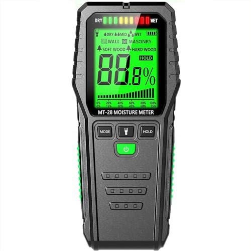Misuratori di umidità per legno senza pin, display LCD retroilluminato da 2,7 Sensore di umidità digitale con avvisi acustici e visivi di contenuto di umidità alto-medio-basso per legna da ardere