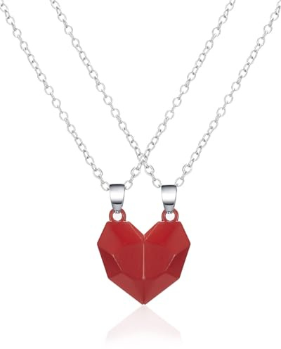 HZAOPZE 1 paio Collane Magnetiche Coppia Corrispondenza Attrazione Reciproca, Cuore Spezzato, Regalo Romantico Sorpresa per Lui Lei Fidanzati, rosso, un regalo per il tuo amante e te stesso