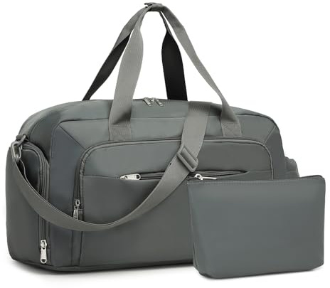 Kono Reisetasche Handgepäck 47x25x20 cm, 0,56 kg Leichter Weekender mit separatlem Schuhfach & Kosmetiktasche, Wasserabweisende Sporttasche & Kliniktasche für Damen und Herren (Grau)