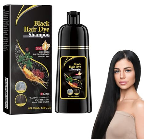 Schwarzes Haarfärbeshampoo mit Langzeitwirkung, Hair Dye Shampoo, Natürliche Farbpigmente, Intensivpflege für Glanz & Weichheit, Farbauffrischung bei jedem Waschen, Für dauerhaft satte Schwarz-Töne