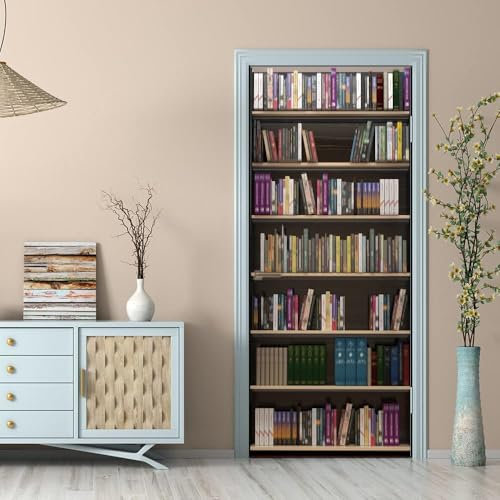 Türtapete Selbstklebend Bücherregal Türfolie Türposter 3D Fototapete Bibliothek Türaufkleber Abnehmbar Tür Aufkleber Wandtattoo für Kinderzimmer Badezimmer 80x200 cm A/N147