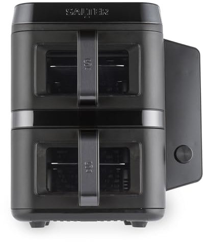 Salter Freidora de aire vertical con doble cesta, 9L en total (2x4.5L), diseño ahorrador de espacio, 12 funciones de cocción sincronizadas, libre de PFAS