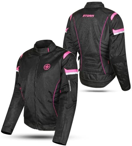 Giacca Moto Estiva Donna Giacca Protettiva Traspirante con Protezioni Omologate CE Tessuto Mesh Leggero e Resistente Nero e Rosa (IT, Testo, M, Regular, Regular, Standard, Nero Rosa)