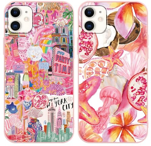 Vxinvnoi 2 x Cover per iPhone 12 Mini, Custodia con Aesthetic Disegni Estivi Collage Frutta, Ragazze Sottile Silicone TPU Antiurto Antigraffio Bumper Protettiva Case per iPhone 12 Mini 5,4, Rosa 2