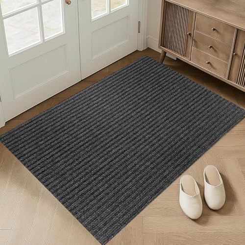 XUCHOU Fußmatte Innen 70 x 140 cm Schmutzfangmatte rutschfest, Waschbar & Wetterfest rutschfeste Schmutzfangmatte für Hund, Eingang, Haustür & Flur, Schwarz
