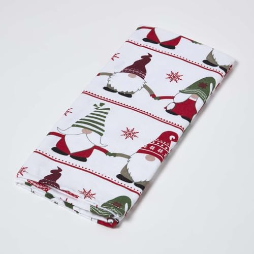 HOMESCAPES Premium Christmas Tea Towels, 100% Cotton Kitchen Dish Towels, Super Soft & Absorbent for Drying Cleanin Baking,Festive Red & Green Xmas Santa Gonks, Washable T Towels - L74 x W49 cm