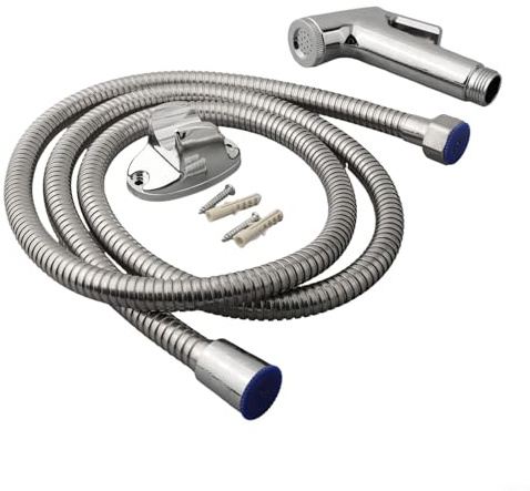 YJDOORPLAY Handheld Bidet Sprayer Chrome Toilet Shower Head Set for Personal Care - Hygienic Douche Spray with 1.5m Stainless Steel Hose and Mounting Bracket for Bathrooms