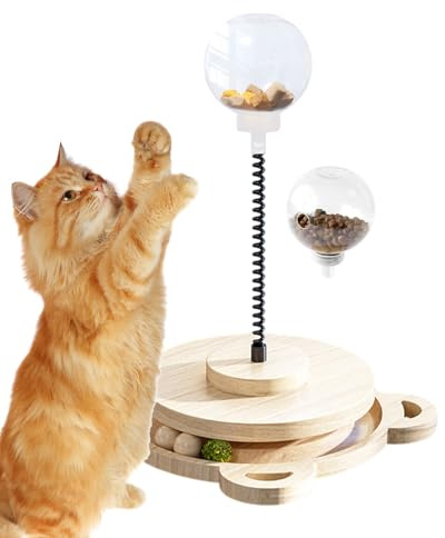 Dog Puzzle Ball - Pet Food Dispenser Wood Track,with Spring Pole Treat Dispensing Dog Toys - for Interactive Slow Feeding Training Boredom Relief Mental Stimulation