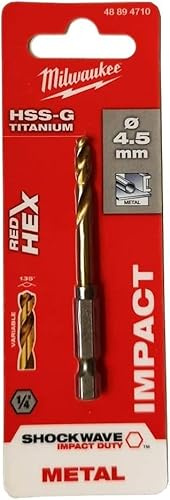 Milwaukee Shockwave Metal Drill Bit HSS-G Red Hex Titanium 1/4 Inch 4.5 x 76 mm (Pack of 5)