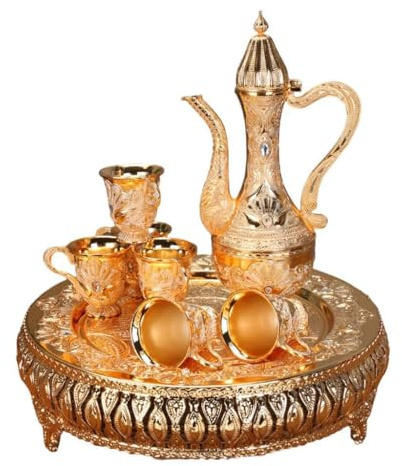 SUIOPPYUW Bicchieri multifunzionali, bicchiere da vino retrò europeo, bottiglia, squisito set da tè turco, resistente set tazza caffè turco in lega di zinco, estetica