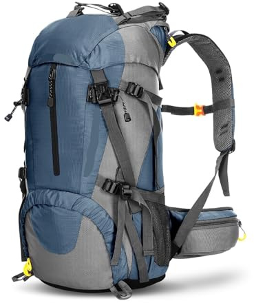 HEUchuan Outdoor-ryggsäck 50 l vandringsryggsäck vattentät utomhus sport knäppa camping resa pack klättring trekking väska med regnskydd, blå, En Storlek