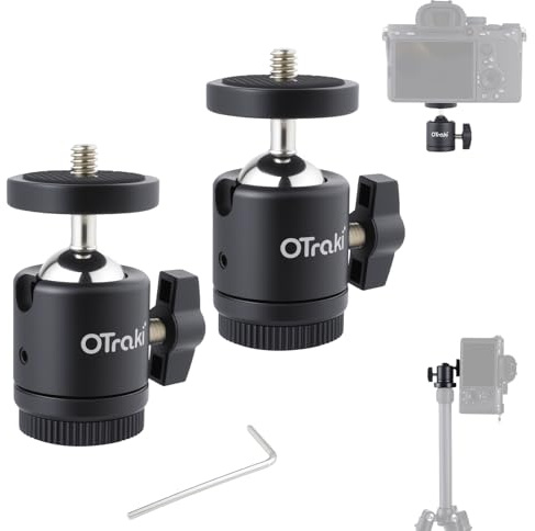 OTraki 2 Mini Stativkopf Kugelkopf 1/4 Zoll Blitzschuh 360° Drehbar Adapter | Kugelgelenk Hot Shoe Adapter für Kameras Monitor Mikrofon Stative Einbeinstative Lichtstative Zubehör Halterung Flexibel