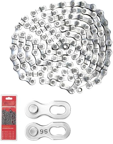 VBK Cadena De Bicicleta De 9 Velocidades, Cadena De TransmisióN Duradera Para Bicicleta De Carretera Y Bicicleta De MontañA, Acero Electrochapado Plateado AntióXido, Rendimiento Fluido Y Cambio De