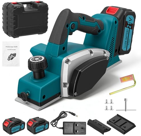 Cordless Electric Planer Wood Planer, 650W Brushless Motor 15000RPM, 82mm Planing Width & 1mm Depth, Hand Planer with 2×21V 2.0Ah Batteries & Fast Charger, Woodworking Tool for DIY Furniture Projects