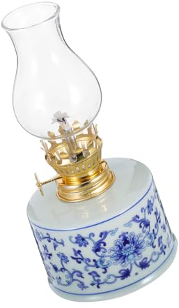 jojofuny Vintage Petroleumlampe aus Weißem Porzellan Klare Glas Öllaterne mit Warmem Licht Rustikale Öllampe für Innenräume und Teestuben Dekorative Retro Ambientebeleuchtung